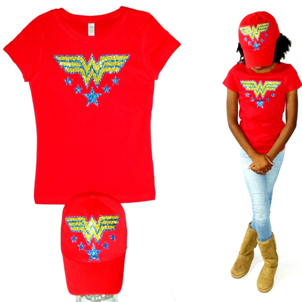 Wonder Woman youth red fitted fine jersey tee.